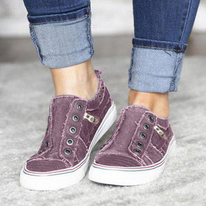 Women's Zipper Everyday Canvas Slip-On Sporty Sneakers