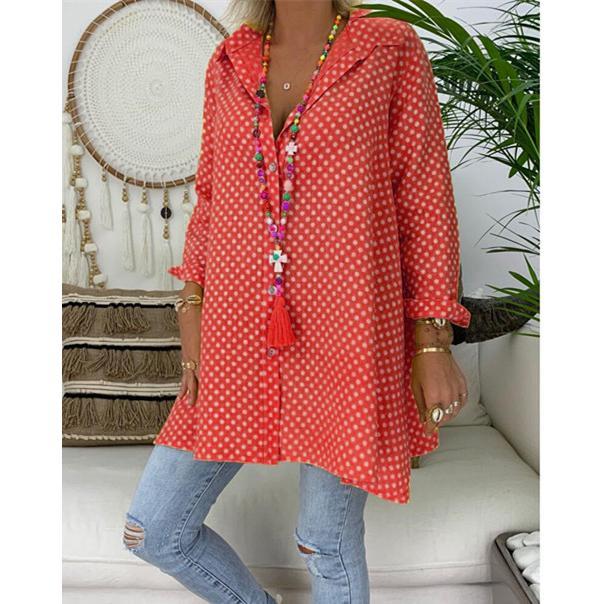 Spring/Summer Polka Dot Cotton Printed Plus Size Shirt