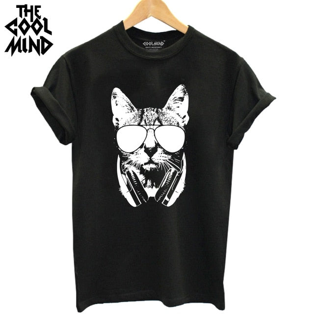 100% cotton cat print women T shirt